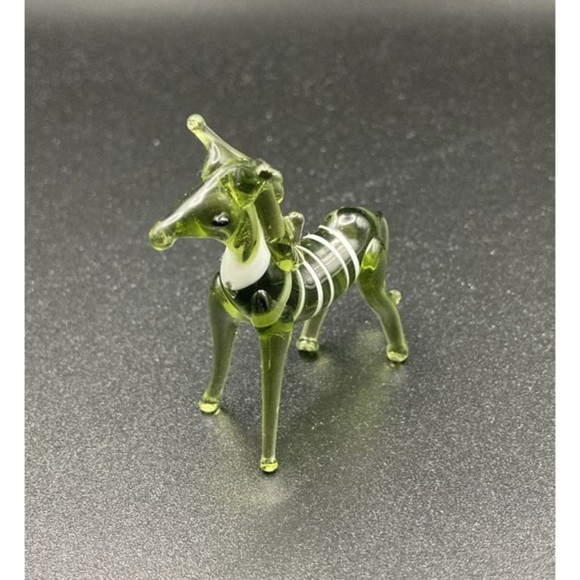 Vintage MCM Blown Glass Zebra Figurine Green Mid Century Murano Style Mini - Picture 4 of 7